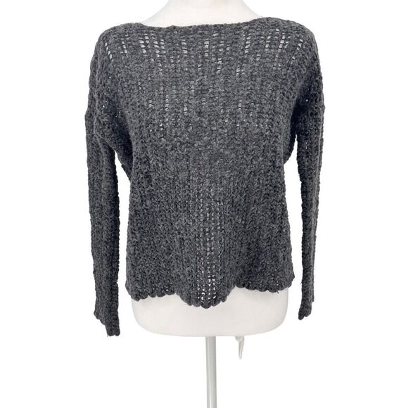 JAMES PERSE Los Angeles Charcoal Gray Open Weave Crochet Sweater Sz 2 Boho Chic - Picture 1 of 10